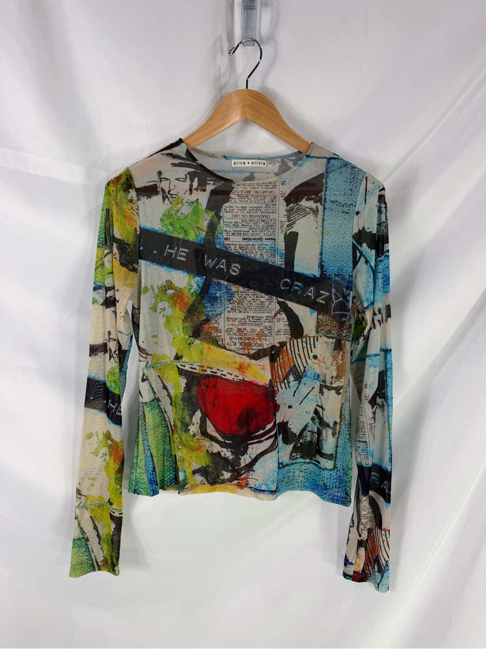 Alice + Olivia x Basquiat Long Sleeve Mesh Graphic Tee